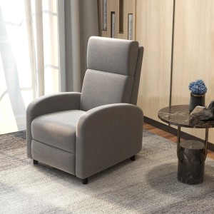 Grauer Relaxsessel mit Fußstütze in Leinenoptik. Bequemer TV-Sessel für entspannte Stunden.