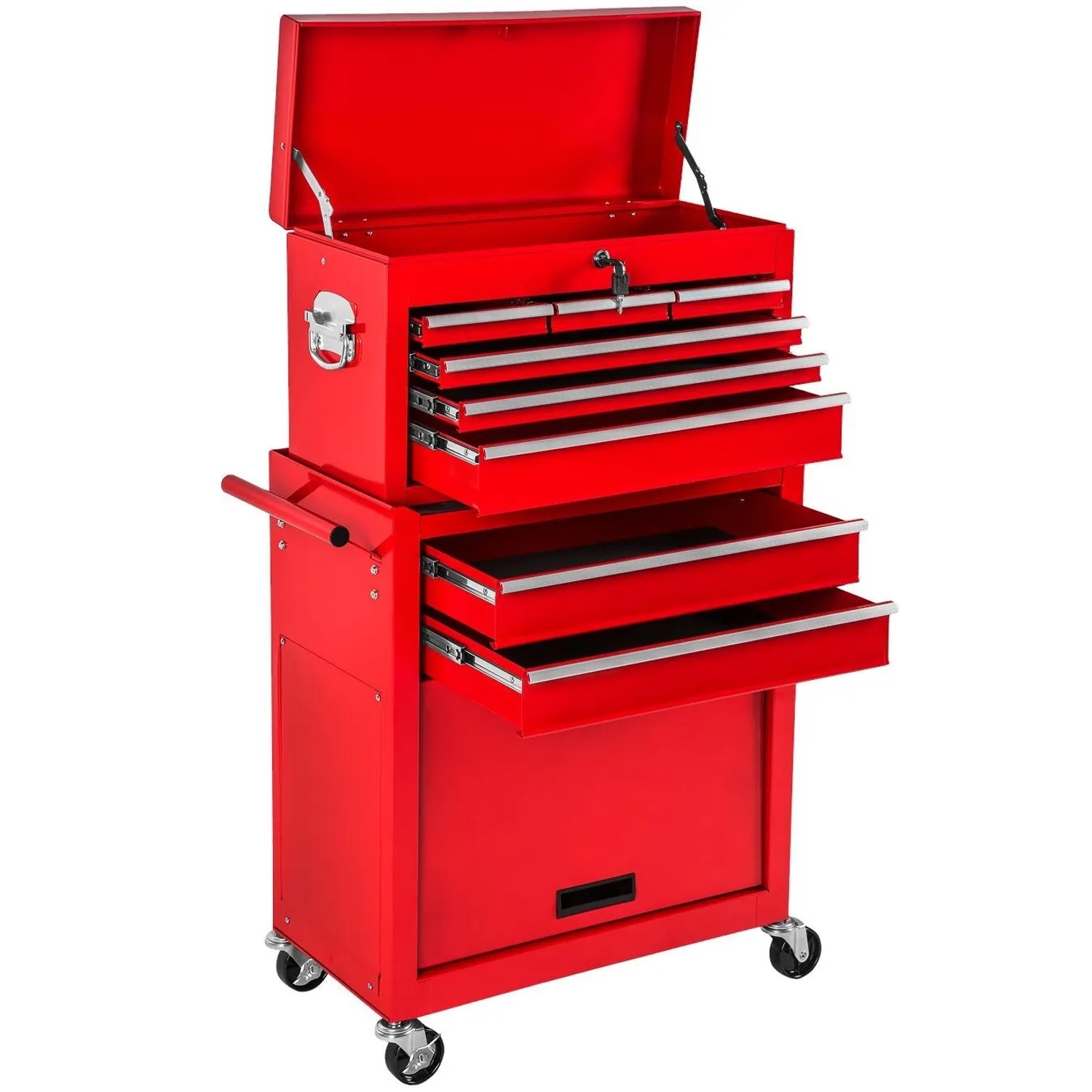 Tectake Werkzeugwagen  8 Kugelgelagerte Schubladen Mit Antirutschmatten Belastbarkeit 150 kg  69 x 33 x 110 cm Rot