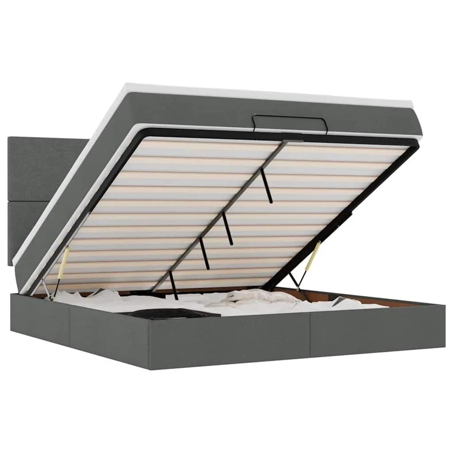 vidaXL Ottoman-Bett mit Matratze und LEDs Dunkelgrau 160x200 cm Stoff 3313935