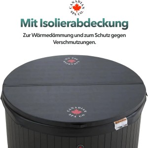 Abdeckung auf rundem Canadian Spa Whirlpool Okanagan, schützt vor Verschmutzung und Wärmeverlust.