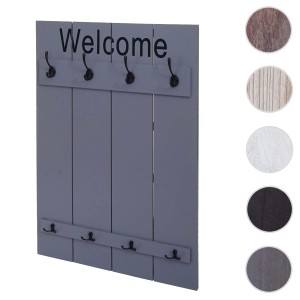 Grau-blaue MCW Wandgarderobe "Welcome" mit 8 Haken im Shabby-Look.