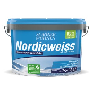 Eimer Schöner Wohnen Renovierfarbe Nordicweiss, 2,5 l, für weiße Wände.