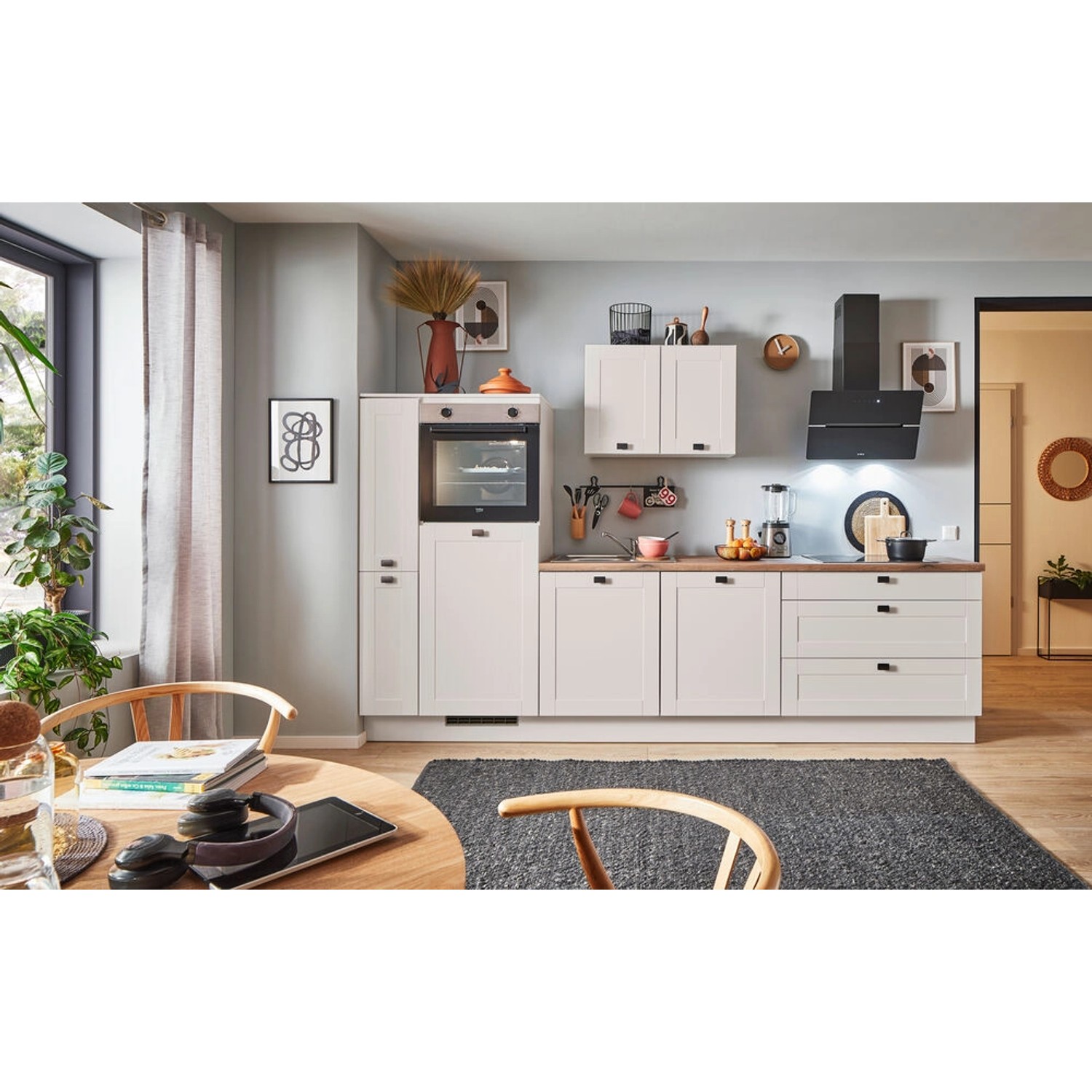 pino Küchenzeile 300cm Kaschmirgrau Matt Anschlag L 1 Geräte-. 1 Seitenschr günstig online kaufen