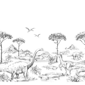 ESTAhome Fototapete Dinosaurier schwarz-weiß, 300x279cm. Kinderzimmer Tapete mit Dino-Motiv.