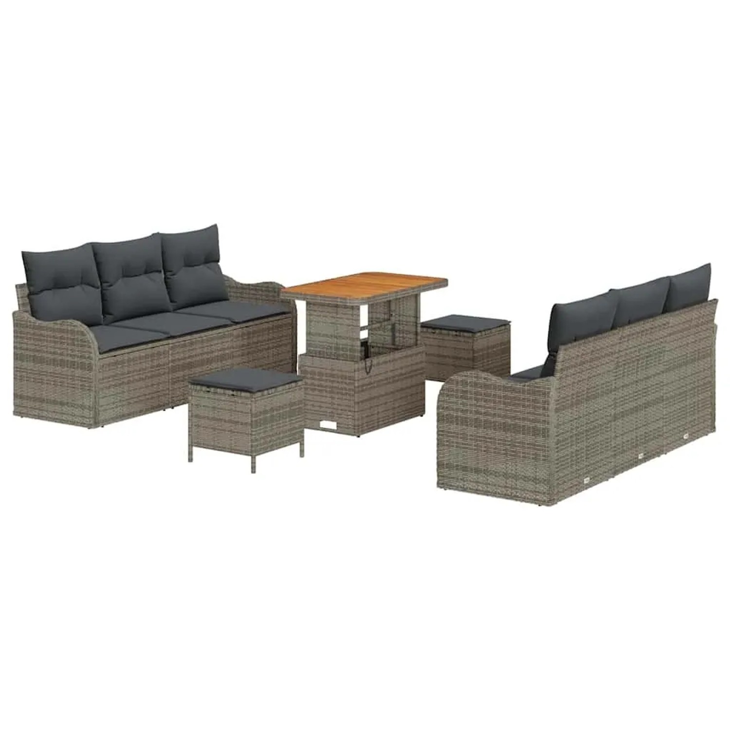 vidaXL Garten-Sofa-Set mit Kissen mit Speicher 9-Tlg Grau 3364173