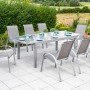 9-teiliges Merxx Amalfi Gartenmöbel-Set mit Ausziehtisch und 8 Stapelsesseln in Diamantbraun.