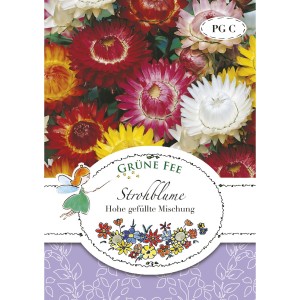 Saatgutpackung Grüne Fee Strohblume, hohe gefüllte Mischung mit bunten Strohblumen.