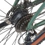 Detailaufnahme: Bronze-grünes Prophete E-Bike MTB Dice 1.0 mit Hinterradmotor und Shimano Schaltung.