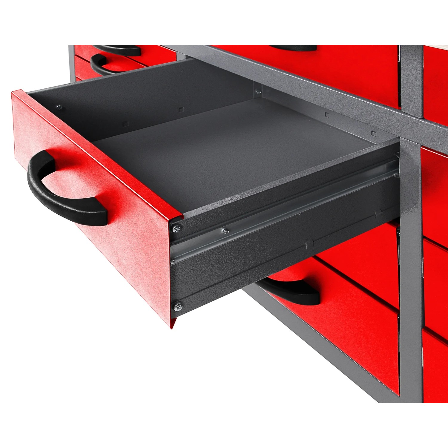 Produktbild von Ondis24 Werkbank Harry 160 Cm – Rot, 6 Schubladen, Tür Abschließbar, Buchenholz-Arbeitsplatte, 520 Kg Belastbarkeit