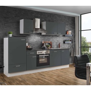 Moderne Menke Küchenzeile White Classic 270 cm in Graphit-Weiß mit E-Geräten und viel Stauraum.