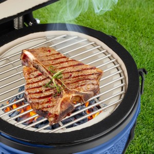 Relaxdays Kamado Grill Keramik Blau Mit Thermometer 56,5 cm x 43 cm x 46 cm 22 kg