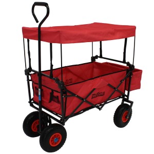Faltbarer, roter Bollerwagen von TRUTZHOLM mit Dach, PU-Rädern und Teleskopgriff für Camping & Freizeit.