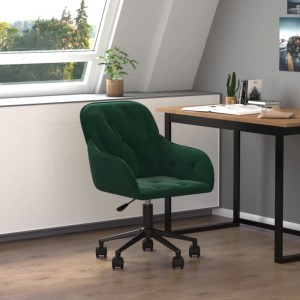 Dunkelgrüner Samt Bürostuhl mit Rollen, höhenverstellbar. Moderner Drehstuhl für das Home-Office.