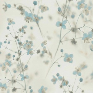 Livingwalls Tapete mit zarten Blumen in Blau, Weiß und Grau. Dekorative Wandgestaltung für Ihr Zuhause.