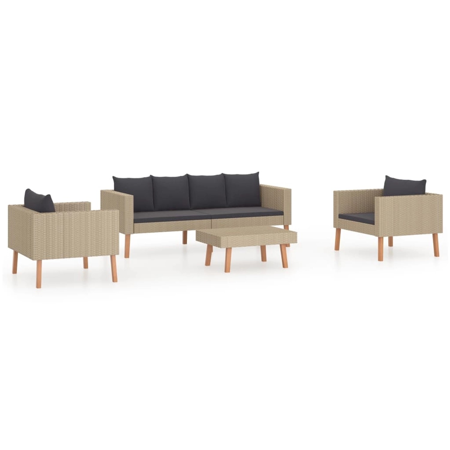 4-tlg. Garten-lounge-set Mit Auflagen Poly Rattan Beige günstig online kaufen