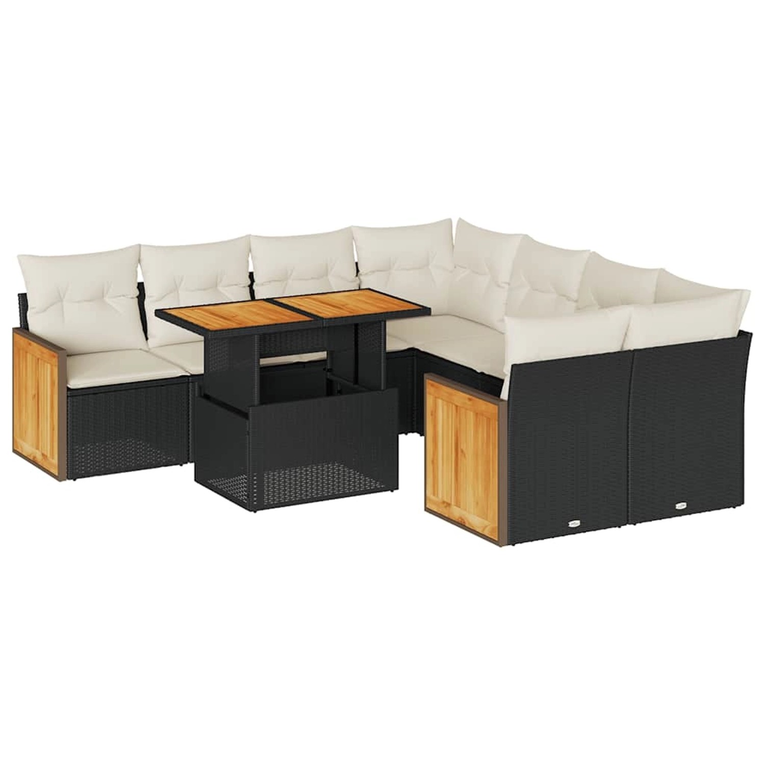 vidaXL 9-Tlg Garten-Sofagarnitur mit Kissen Schwarz Poly Rattan 3327689