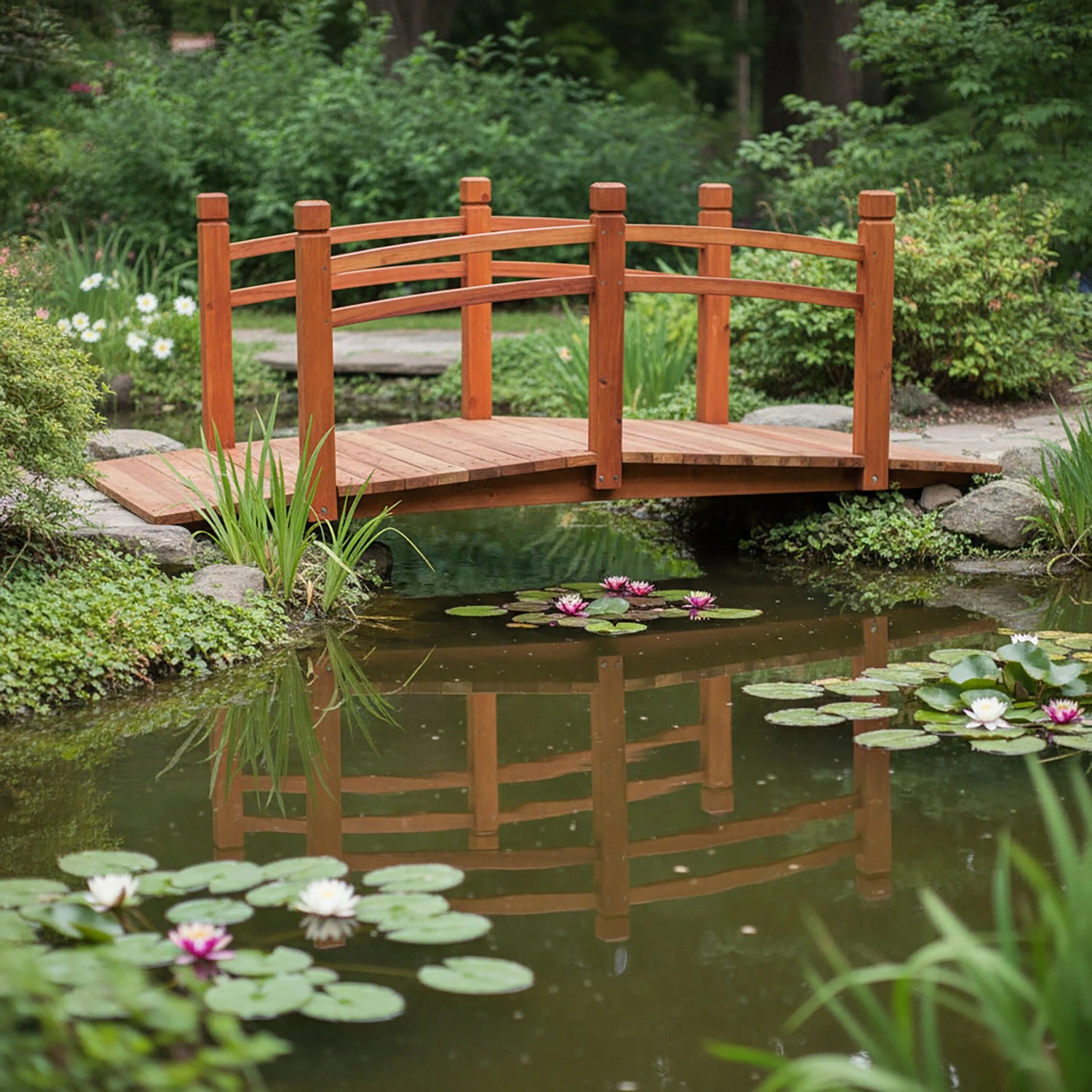 Relaxdays Gartenbrücke Tannenholz Orange Wetterfest 55 cm x 150 cm x 67 cm 150 kg_2