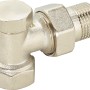 Eck-Rücklaufverschraubung 18,6 mm x 21 mm aus vernickeltem Messing für Heizkörper.