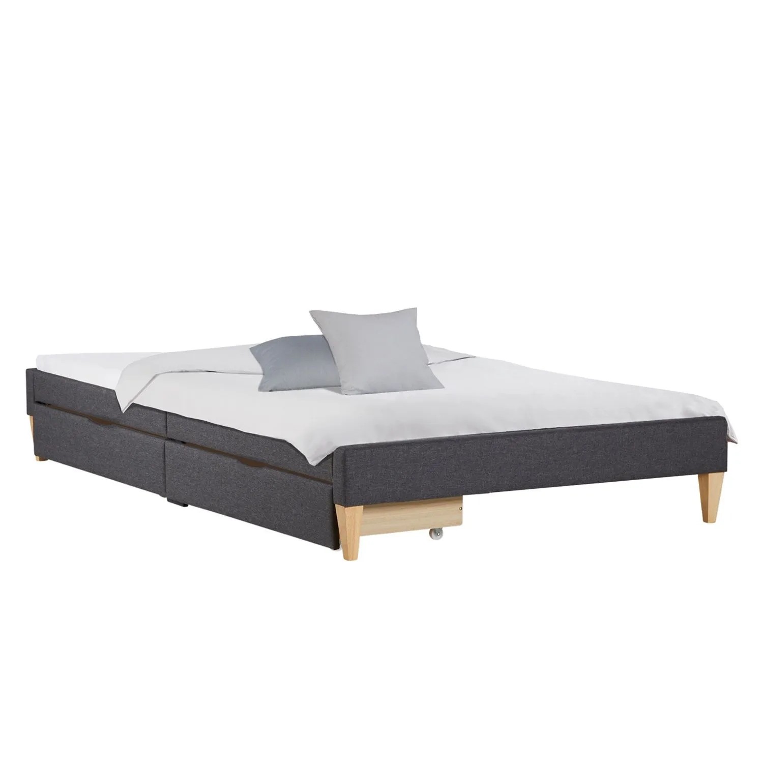 Homestyle4u Polsterbett 140x200 mit 2 Bettkästen in Grau mit Lattenrost 2620