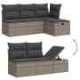 Graue 7-teilige Garten-Sofagarnitur aus Polyrattan mit Kissen. Gartenmöbel für Terrasse und Garten.