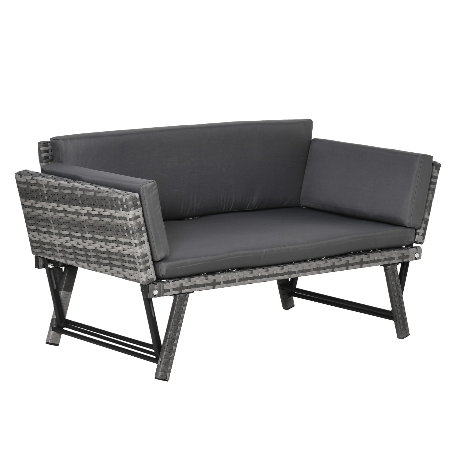 Outsunny Rattansofa Stahl  PE-Rattan  Polyester 129L x 63B x 67H cm Grau günstig online kaufen