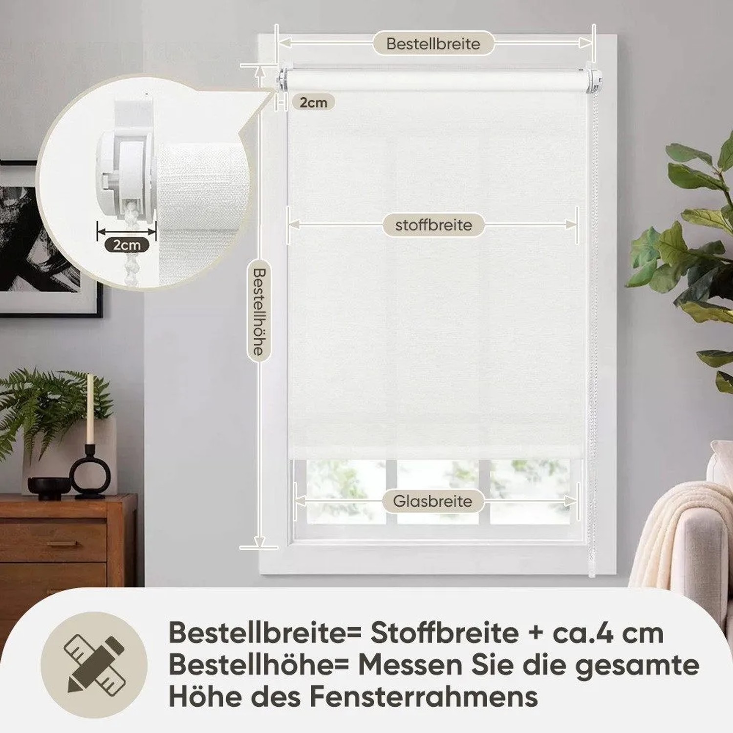 Sekey Seitenzugrollo Uni Klemmfix Lichtschutz ohne Bohren Weiß 105x150cm_5
