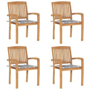 vidaXL Stapelbare Gartenstühle mit Kissen 4 Stk Massivholz Teak 3073224