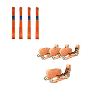 TRUTZHOLM Motorrad Spanngurte Set: 4 Gurtschlaufen und 4 orange Spanngurte für Autoanhänger.
