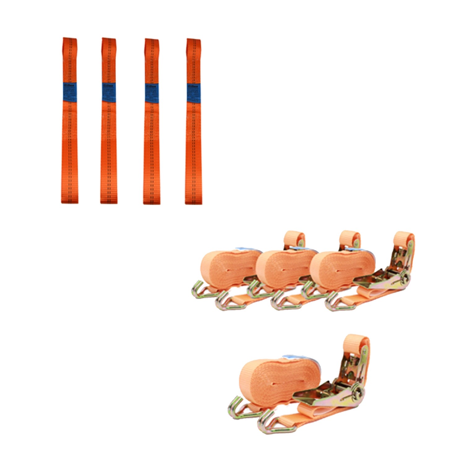 TRUTZHOLM 4 Gurtschlaufen Doppelschlaufe und 4 Spanngurte Motorradspanngurt Orange