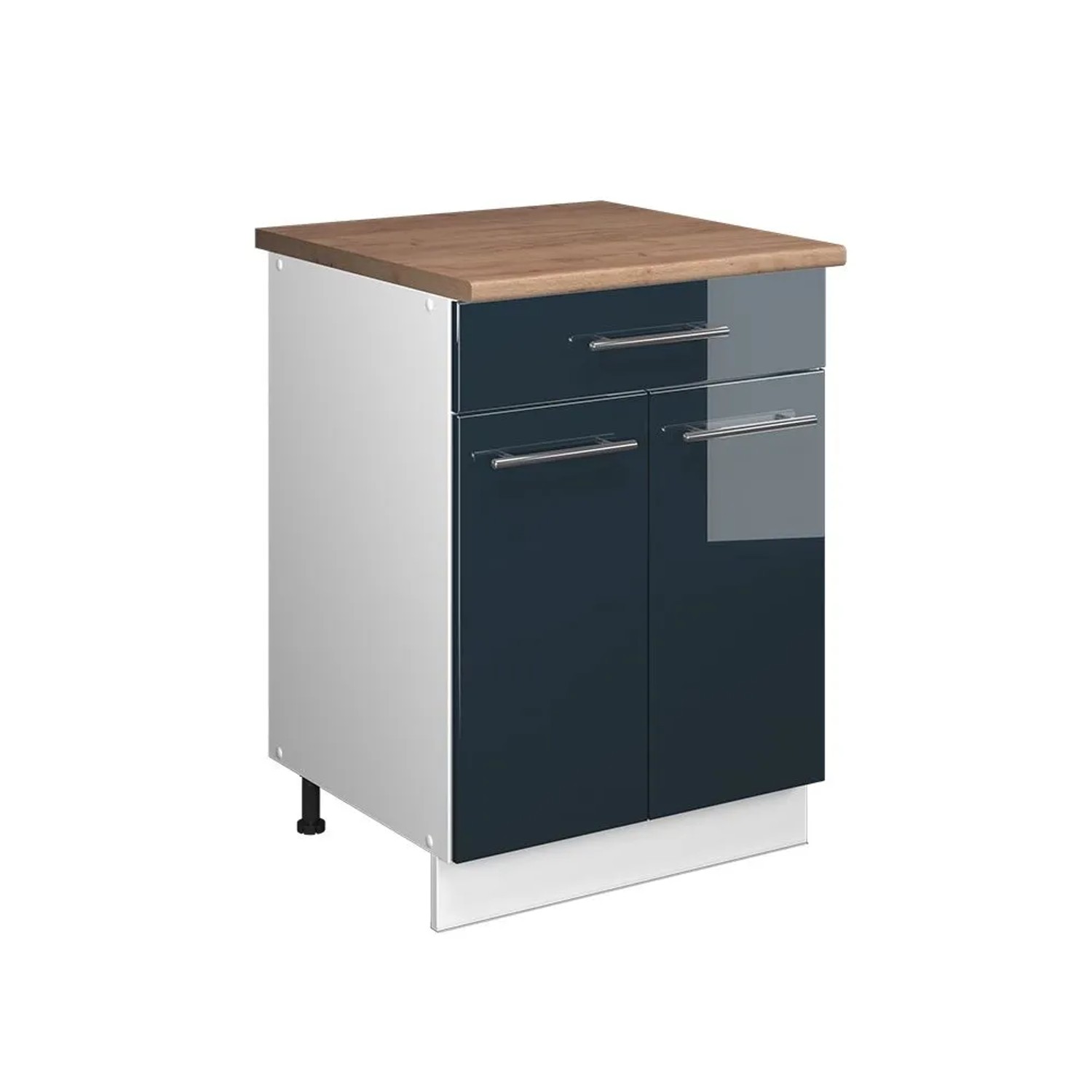 Vicco Unterschrank für Spüle/Kochfeld Fame-Line Dunkelblau Hochglanz/Weiß 60 x 82 mit Schublade AP Eiche Art Nr 60979