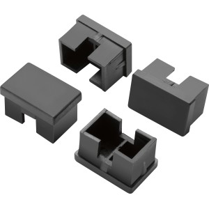 Fußkappen Set für Davenport Gartenmöbel, 4 Stück, aus schwarzem Kunststoff.