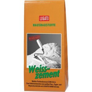 Sack Weisszement 5 kg von Lugato, Portlandzement für Putz, Fugen und Reparaturen.
