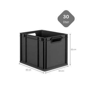 Schwarze PROREGAL Eurobox 30L mit Deckel, 32x30x40cm, für Lagerung und Transport.