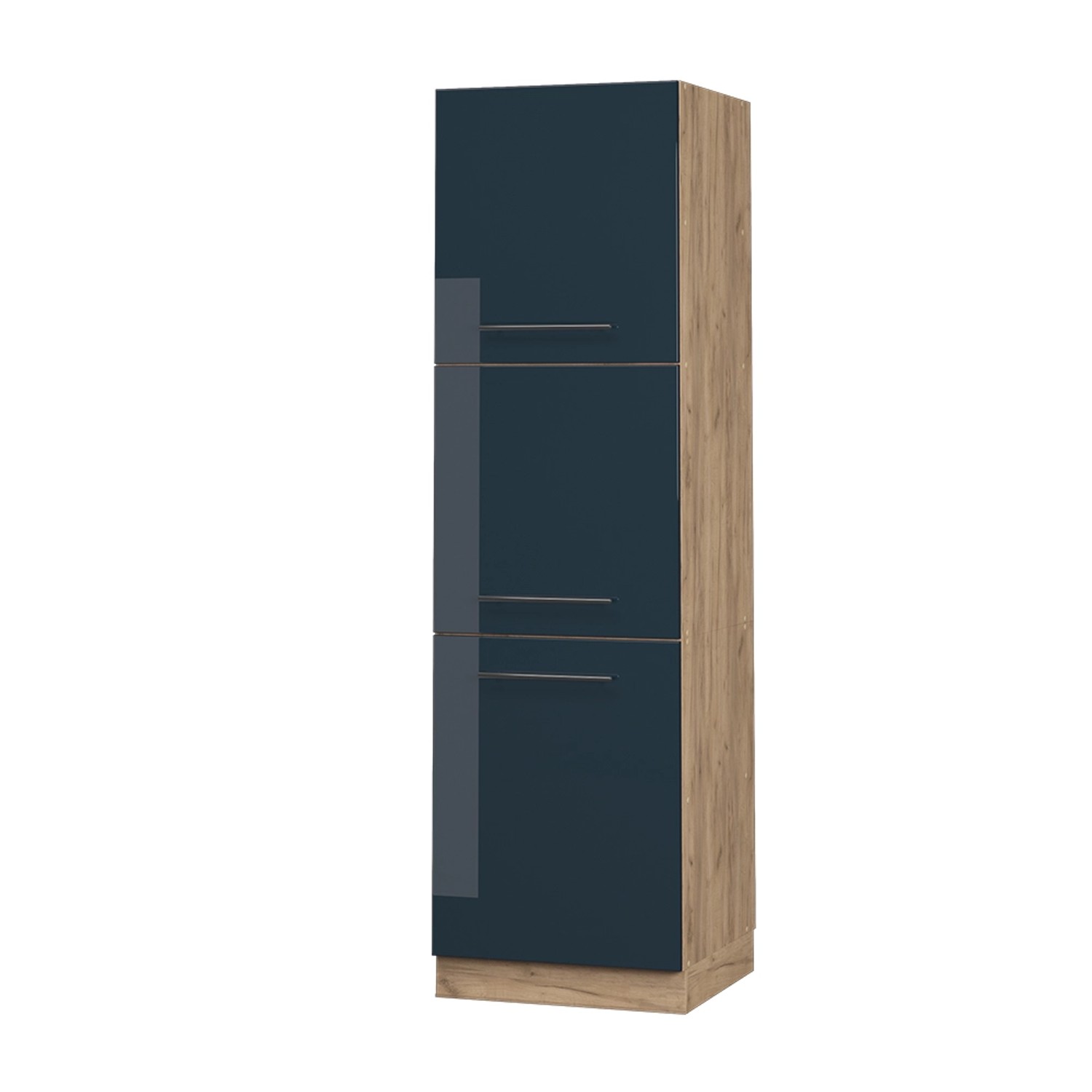 Vicco Herdumbauschrank Fame-Line Dunkelblau Hochglanz/Goldkraft Eiche 60 cm günstig online kaufen