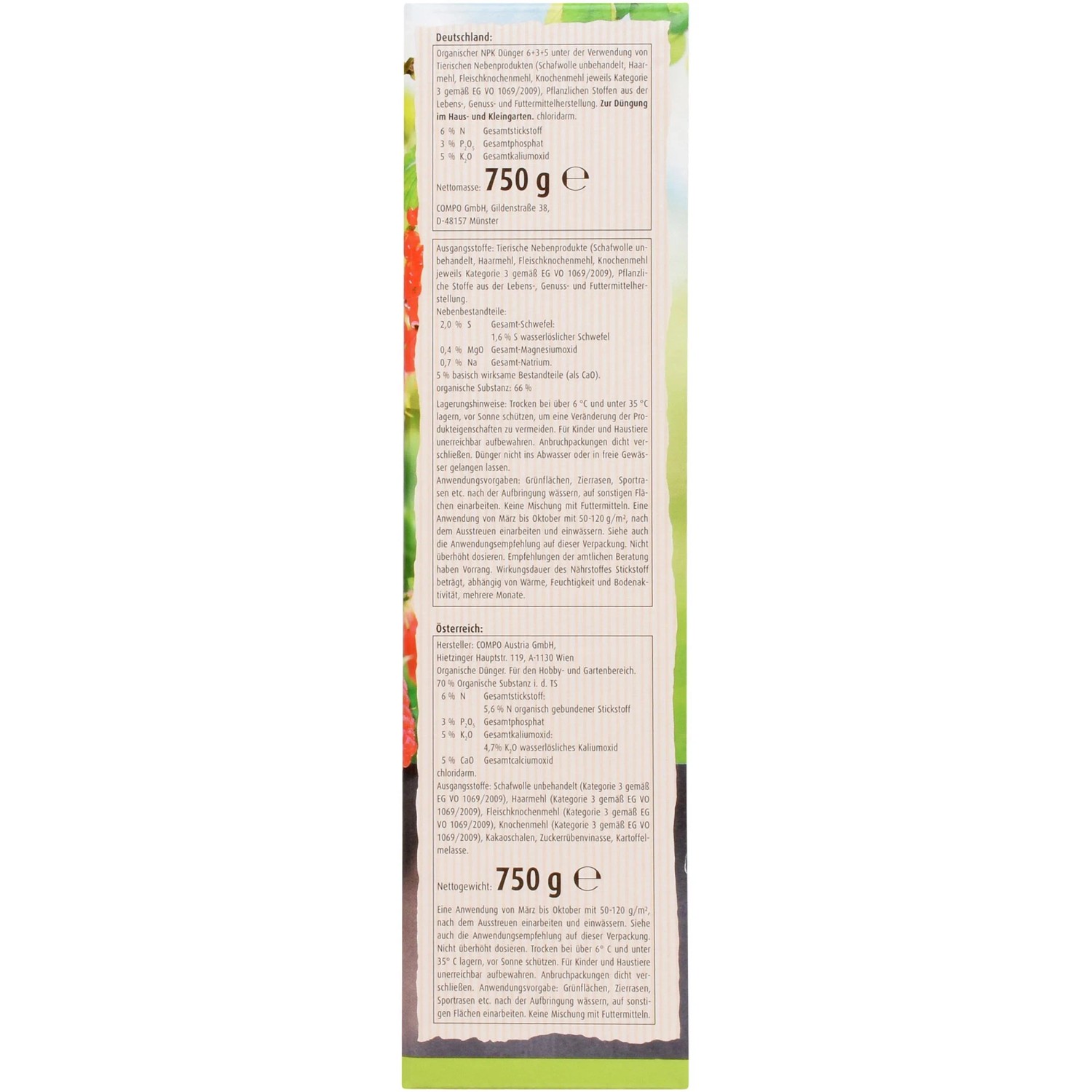 Compo Bio Beeren Langzeit-Dünger mit Schafwolle, 750g Packung für Beerendüngung.