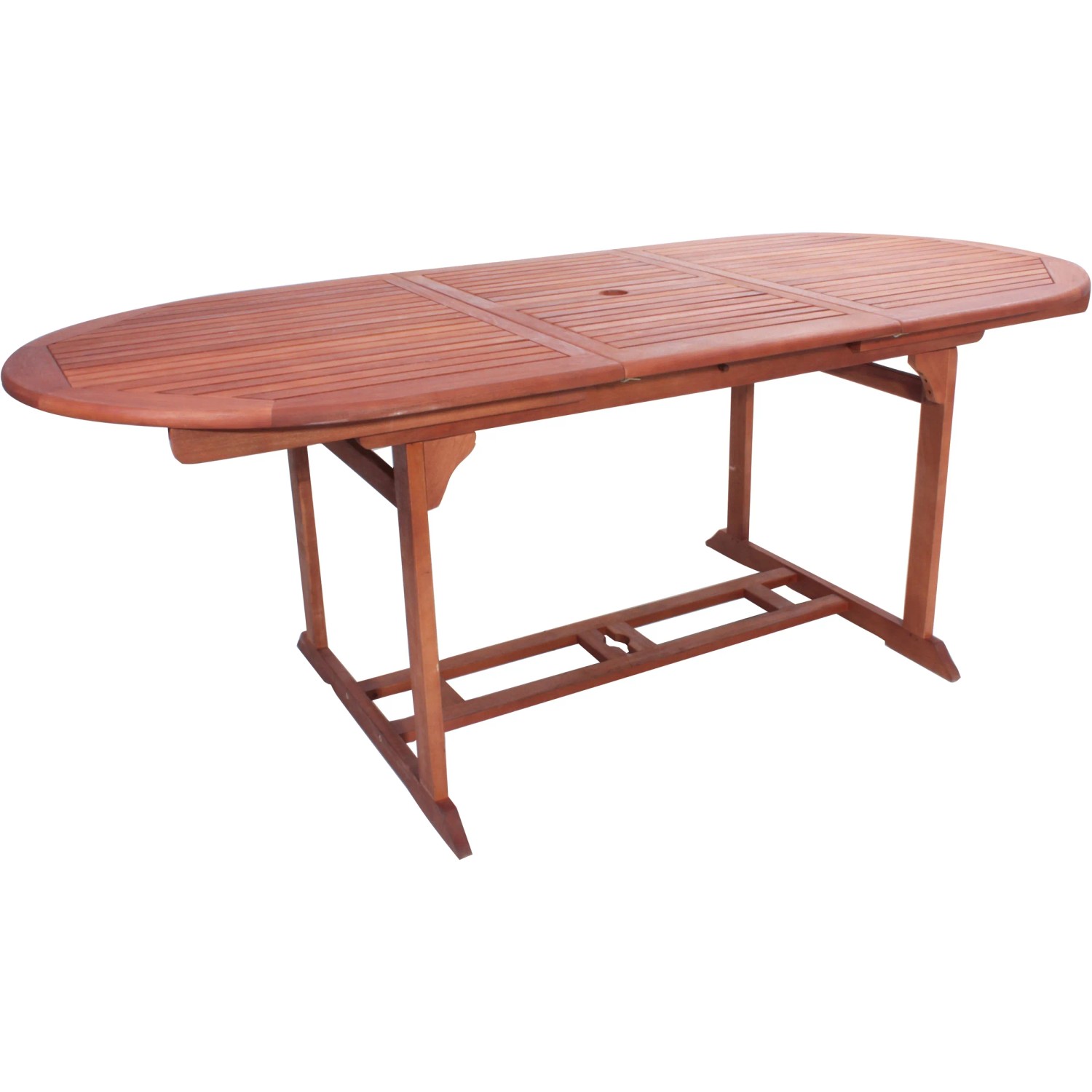 Gartenmöbel-Gruppe Stockholm: Ausziehbarer Tisch aus Eukalyptusholz mit Schirmloch.