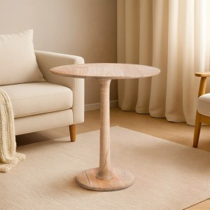 Runder Holz Beistelltisch Morristown Natura mit Säulenfuß in hellem Holz, ideal für Wohnzimmertische.