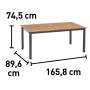 Gartentisch Bonlee, rechteckig, braunes FSC®-Holz, 166x90cm, mit Maßangaben.