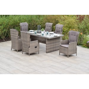 Merxx Riviera Gartenmöbel-Set, 13-teilig mit 6 Rattansesseln und Tisch (200x100cm) mit Glasplatte.