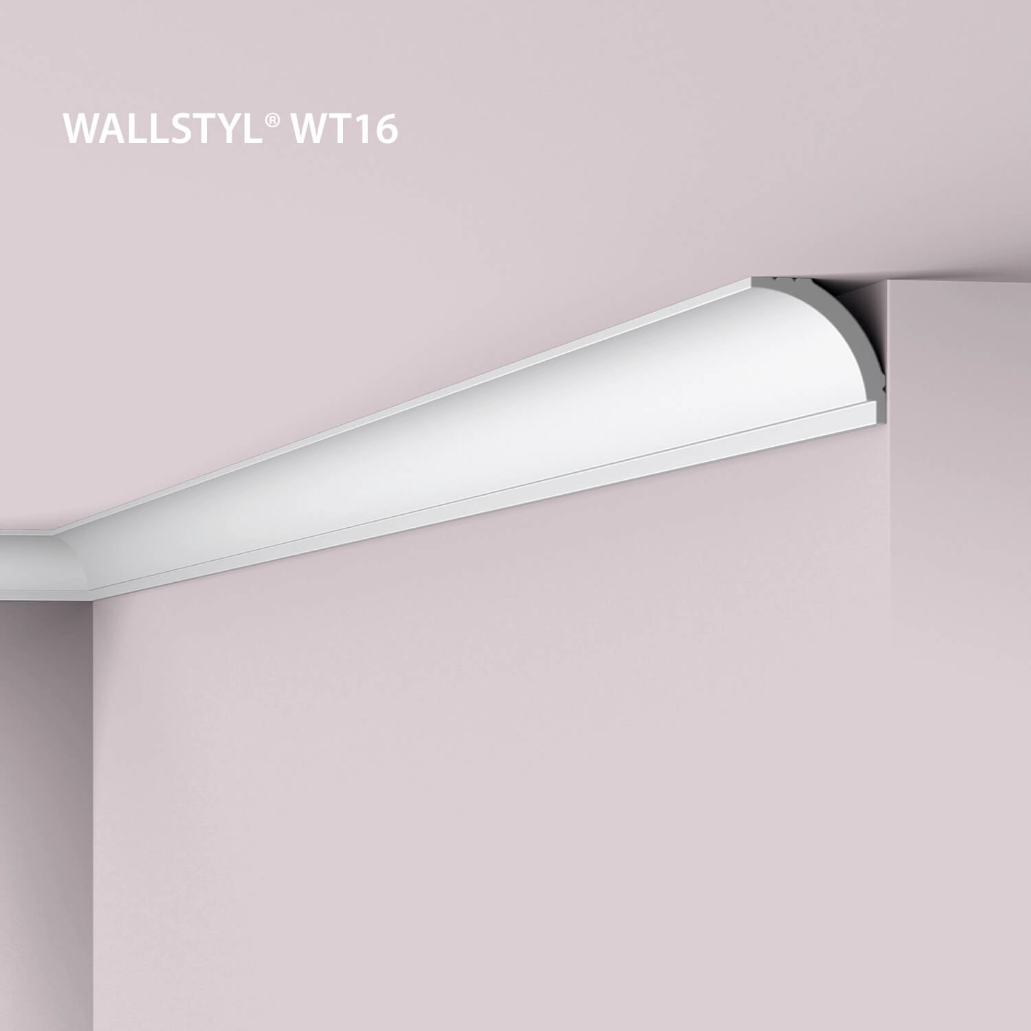 Weiße NOEL & MARQUET NMC WT16 Eckleiste WALLSTYL an Wand und Decke.