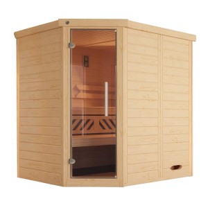 Weka Elementsauna Kemi Eck Sparset mit Glastür und Ofen, Fichtenholz natur