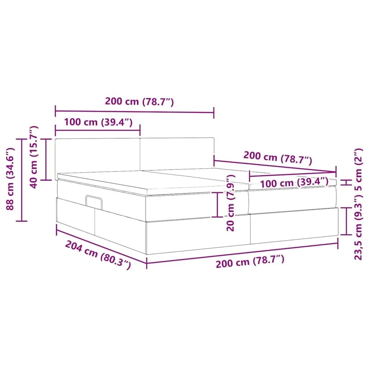 vidaXL Bett mit LED-Lichtleisten Dunkelblau 200 x 200 cm Samt 3371607_19
