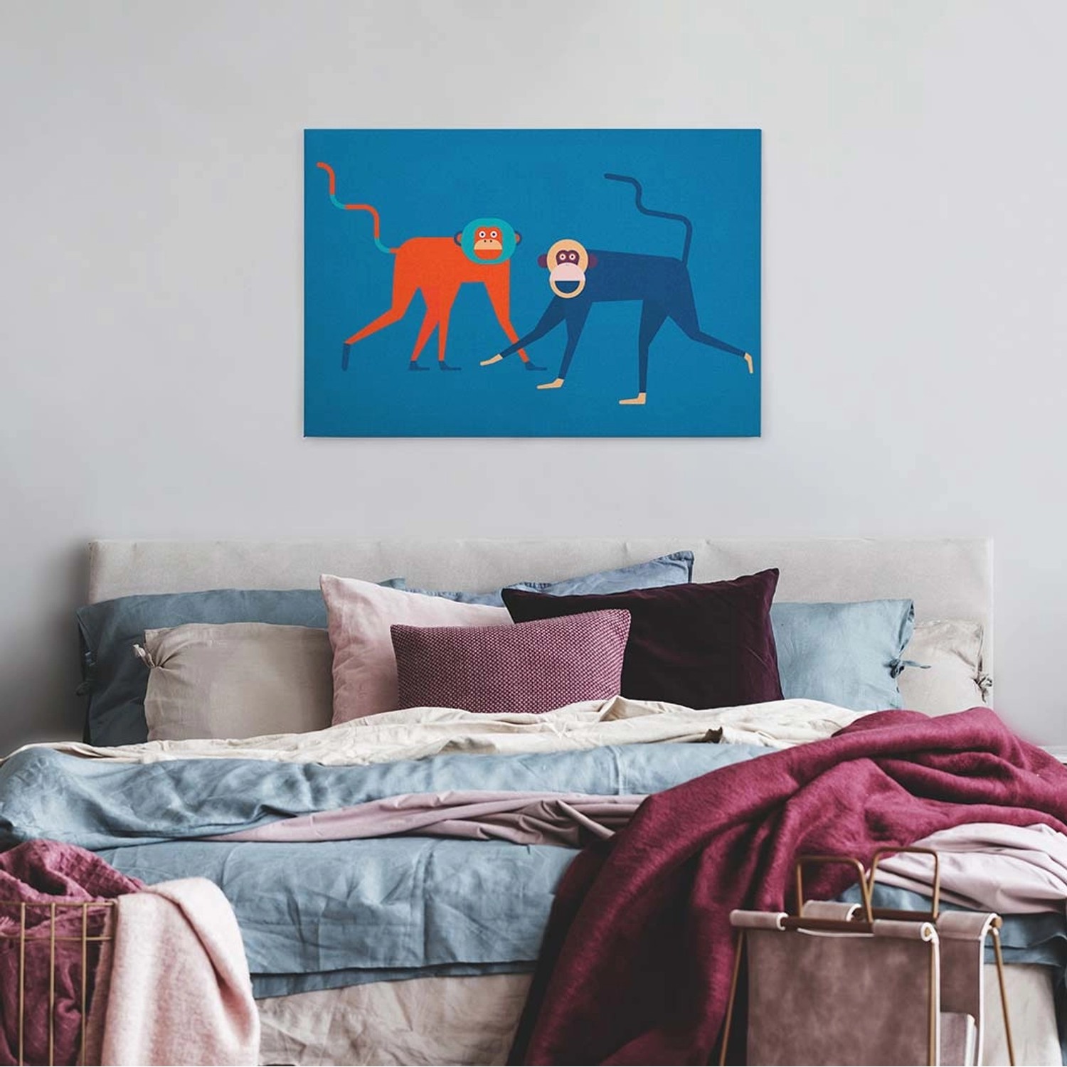 Bricoflor Affen Bild Auf Leinwand In Blau Und Orange Ausgefallenes Wandbild günstig online kaufen