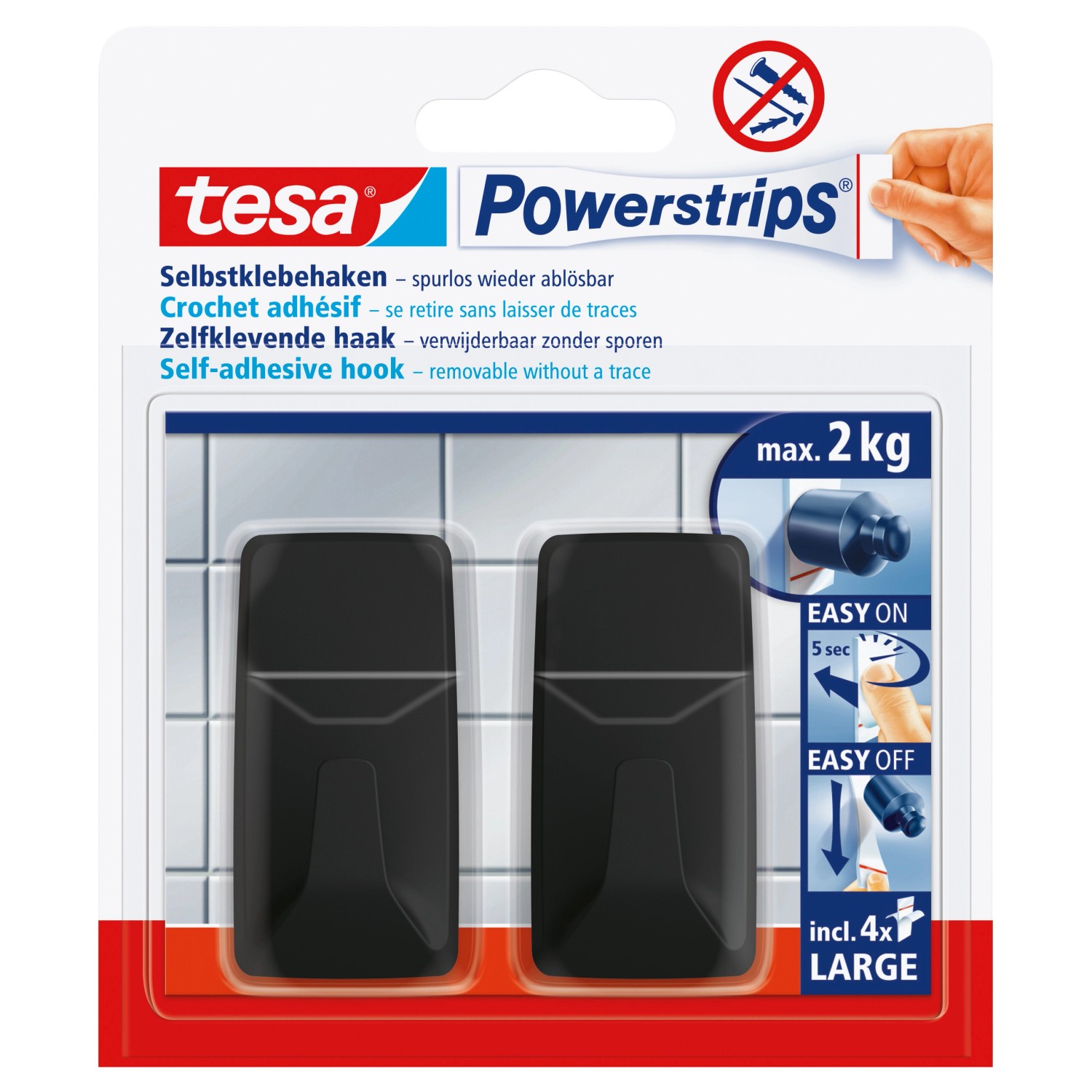 Tesa Powerstrips Selbstklebehaken L Eckig Schwarz 2 Stück