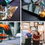 Collage: Herstellung von Tulup LED Spiegeln in Halbrund. Spiegel in Produktion und Kundengespräch.