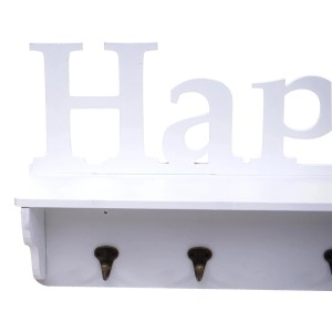 Weiße MCW Wandgarderobe "Happy" mit 4 Haken und Ablagefläche.