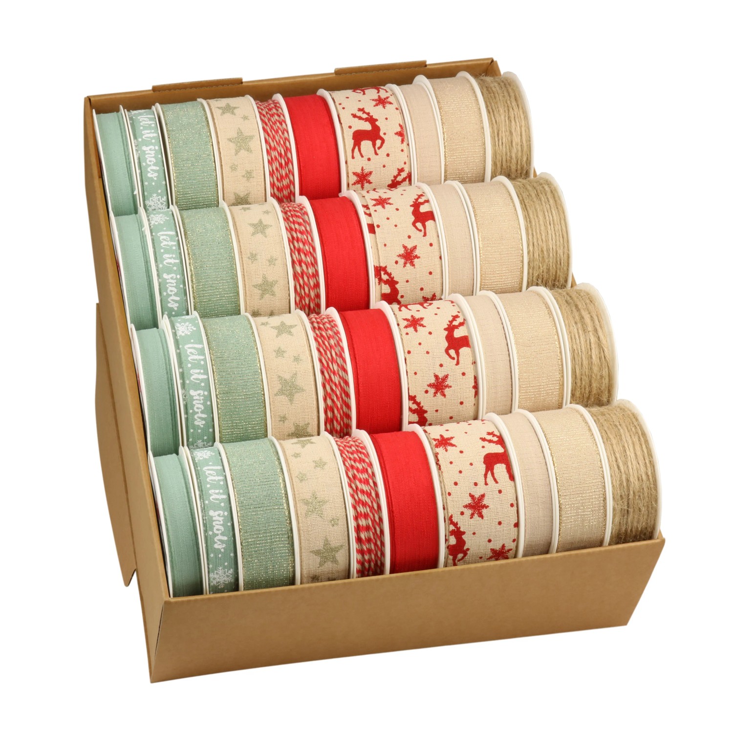 Präsent Geschenkband Weihnachten Altgrün Rot Natur