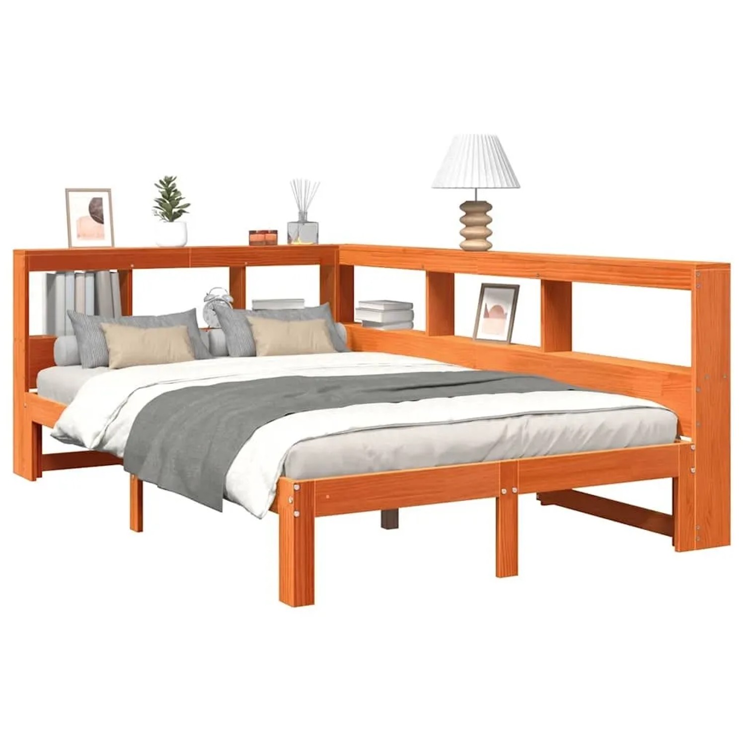 vidaXL Massivholzbett mit Regal ohne Matratze Wachsbraun 120x190 cm 3324402 günstig online kaufen