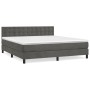 Dunkelgraues Boxspringbett 160x200 cm mit Samtbezug, Matratze und Kopfteil.