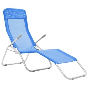Blaue Furnicato Klappliege aus Textilene, verstellbare Sonnenliege für Garten und Strand.